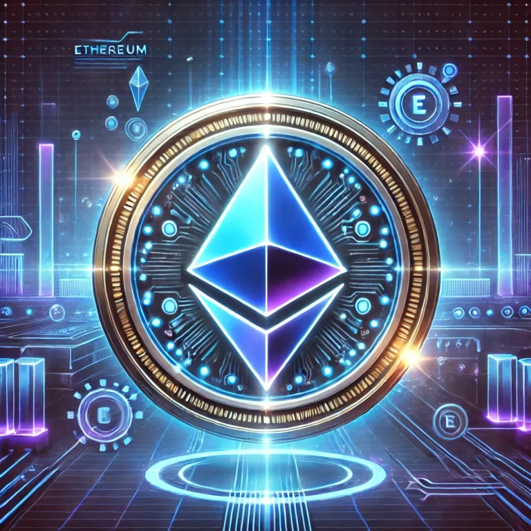 DALL·E 2025-02-16 23.47.08 - A high-quality digital illustration of Ethereum (ETH) cryptocurrency. The image should feature a futuristic design with glowing Ethereum logo in the c